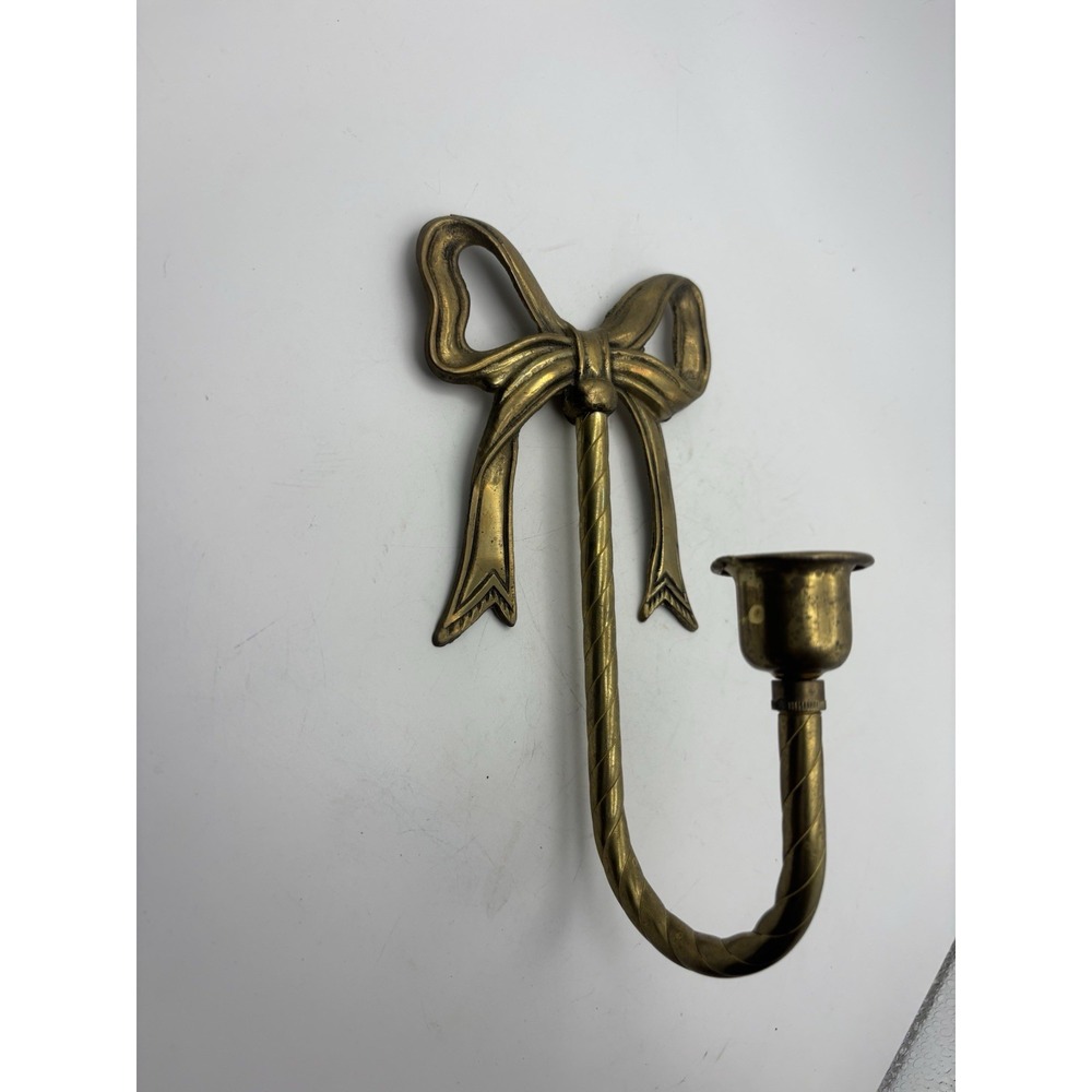Vintage Brass Bow Wall Sconce Gold Bow Candle Holder Classic Cottagecore